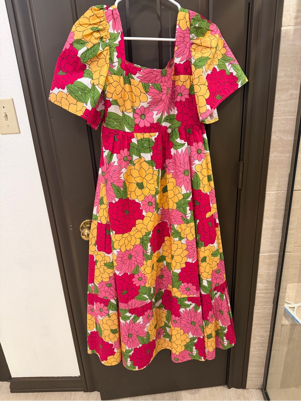 Shop The Mint Bright Floral Midi Dress in Pink, Yellow & Green